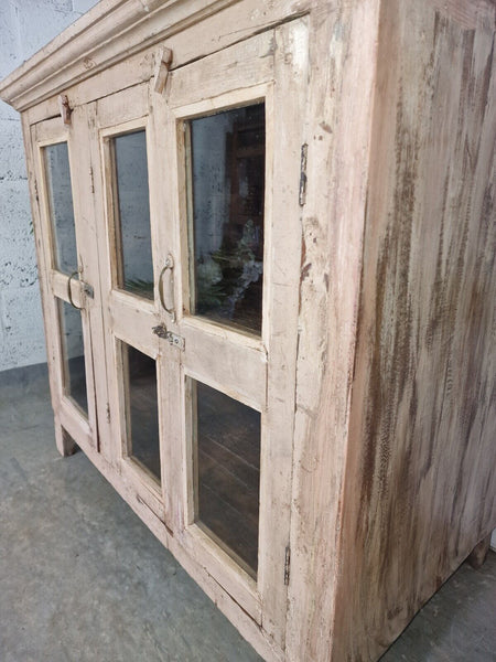 Vintage Indian Glazed Wooden Kitchen Bathroom Drinks Display Cabinet Sideboard