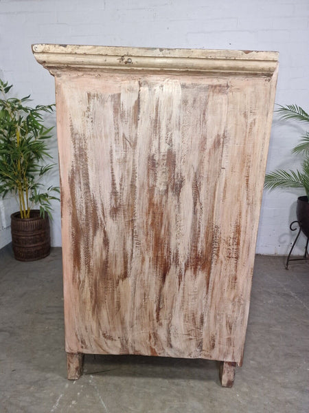 Vintage Indian Glazed Wooden Kitchen Bathroom Drinks Display Cabinet Sideboard