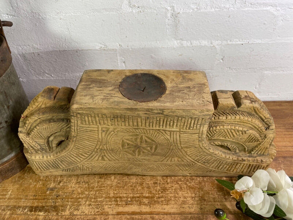 Vintage Rustic Large Hand Carved Indian Solid Wooden Candle Holder