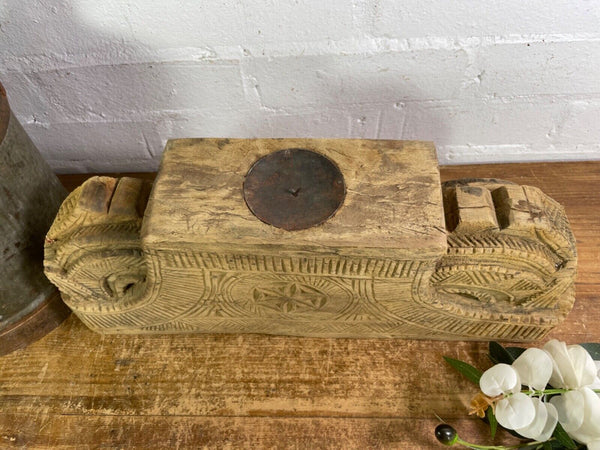 Vintage Rustic Large Hand Carved Indian Solid Wooden Candle Holder