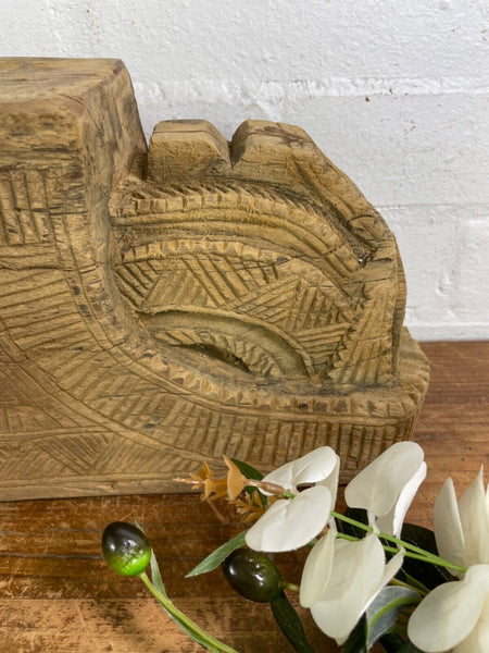 Vintage Rustic Large Hand Carved Indian Solid Wooden Candle Holder