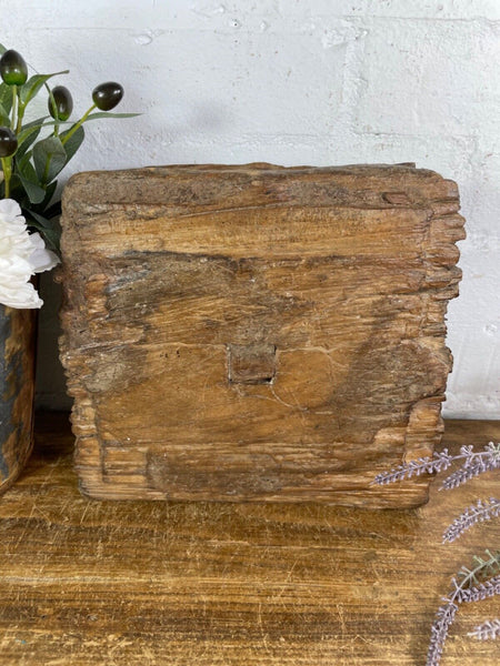 Vintage Reclaimed Hand Carved Indian Wooden Pillar Base Candle Holder Plinth