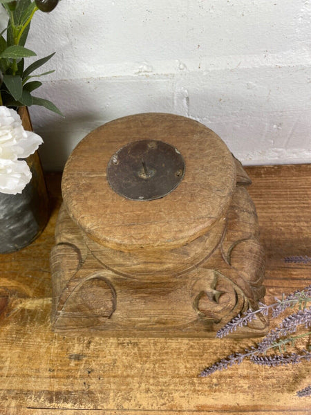 Vintage Reclaimed Hand Carved Indian Wooden Pillar Base Candle Holder Plinth