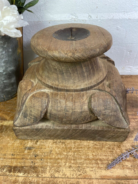 Vintage Reclaimed Hand Carved Indian Wooden Pillar Base Candle Holder Plinth