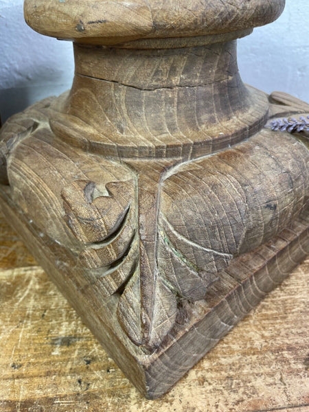 Vintage Reclaimed Hand Carved Indian Wooden Pillar Base Candle Holder Plinth