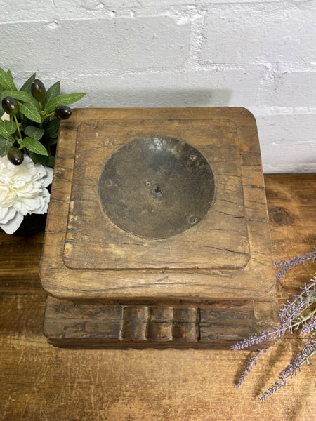 Vintage Reclaimed Hand Carved Indian Wooden Pillar Base Candle Holder Plinth