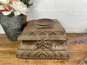 Vintage Reclaimed Hand Carved Indian Wooden Pillar Base Candle Holder Plinth