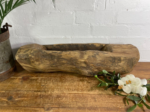 Vintage Rustic Wabi Sabi Carved Dugout Solid Wooden Trough Table Centrepiece