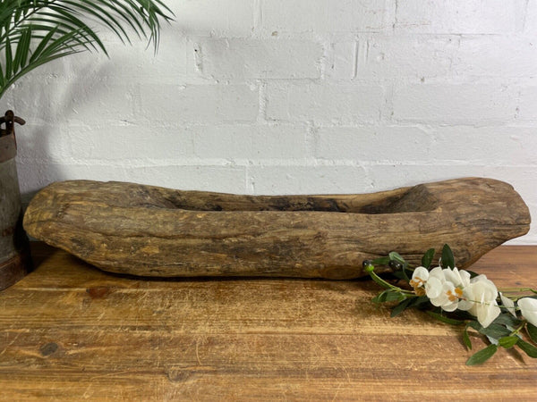 Vintage Rustic Wabi Sabi Carved Dugout Solid Wooden Trough Table Centrepiece