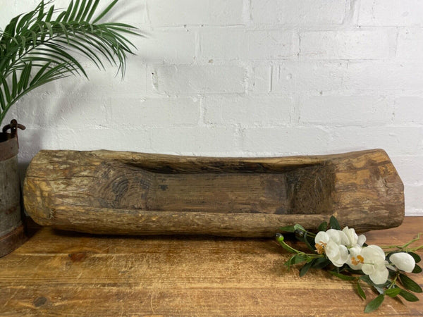 Vintage Rustic Wabi Sabi Carved Dugout Solid Wooden Trough Table Centrepiece