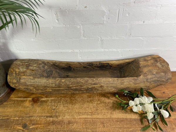 Vintage Rustic Wabi Sabi Carved Dugout Solid Wooden Trough Table Centrepiece