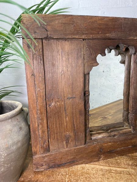 Vintage Antique Rustic Indian Wooden Window Frame Shutters Wall Garden Mirror