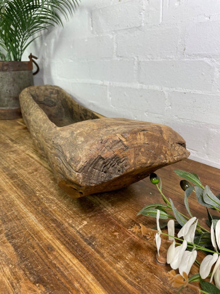 Vintage Rustic Wabi Sabi Carved Dugout Solid Wooden Trough Table Centrepiece