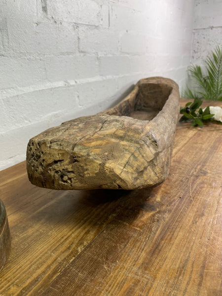 Vintage Rustic Wabi Sabi Carved Dugout Solid Wooden Trough Table Centrepiece