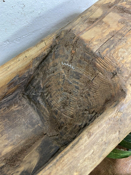 Vintage Rustic Wabi Sabi Carved Dugout Solid Wooden Trough Table Centrepiece
