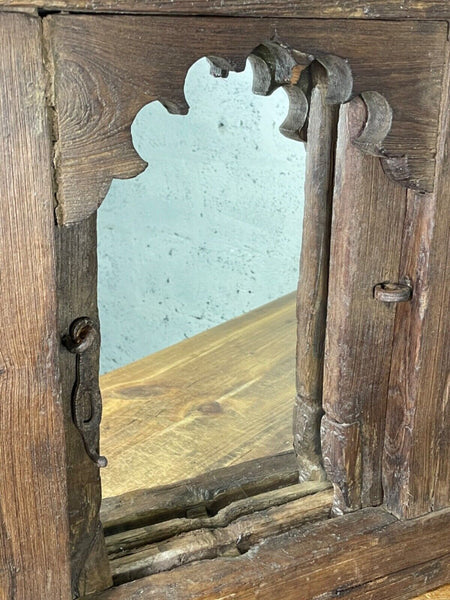 Vintage Antique Rustic Indian Wooden Window Frame Shutters Wall Garden Mirror