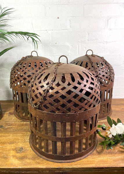 Vintage Rustic Reclaimed Metal Bird Cage Hanging Ceiling Pendant Light Shade