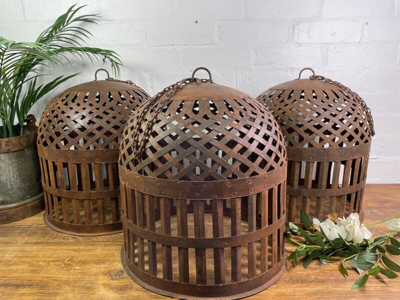 Vintage Rustic Reclaimed Metal Bird Cage Hanging Ceiling Pendant Light Shade