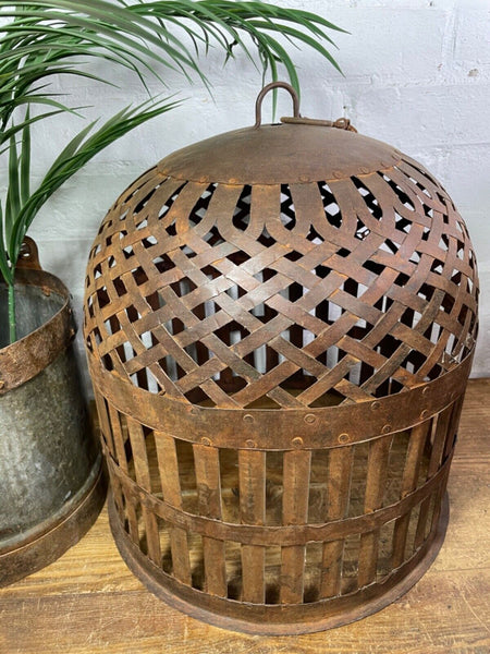 Vintage Rustic Reclaimed Metal Bird Cage Hanging Ceiling Pendant Light Shade