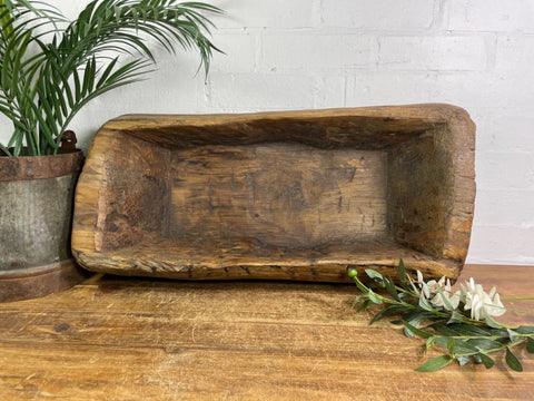 Vintage Rustic Wabi Sabi Carved Dugout Solid Wooden Trough Table Centrepiece