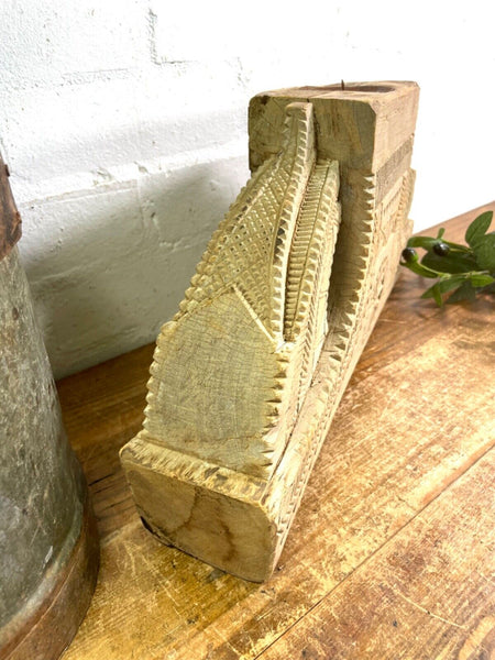 Vintage Rustic Large Hand Carved Indian Solid Wooden Candle Holder