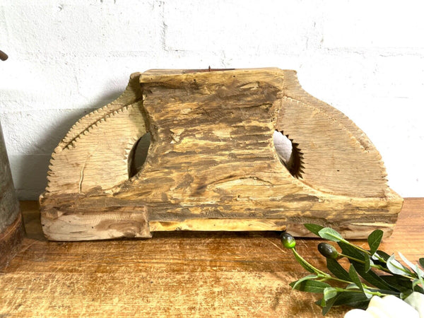 Vintage Rustic Large Hand Carved Indian Solid Wooden Candle Holder