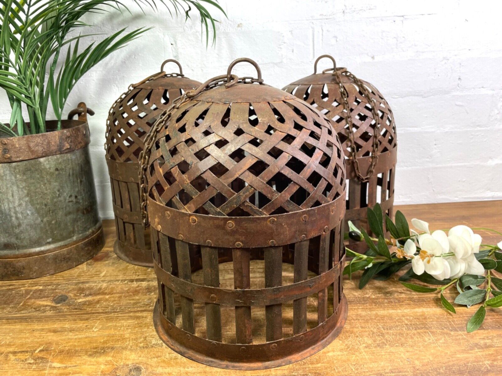 Vintage Rustic Reclaimed Metal Bird Cage Hanging Ceiling Pendant Light Shade