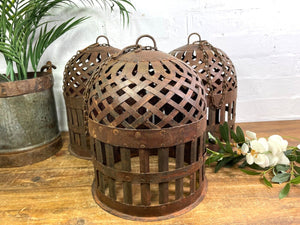 Vintage Rustic Reclaimed Metal Bird Cage Hanging Ceiling Pendant Light Shade