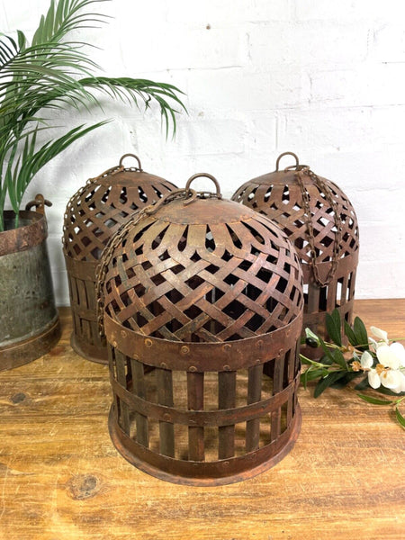 Vintage Rustic Reclaimed Metal Bird Cage Hanging Ceiling Pendant Light Shade