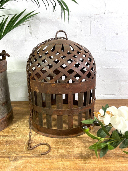 Vintage Rustic Reclaimed Metal Bird Cage Hanging Ceiling Pendant Light Shade