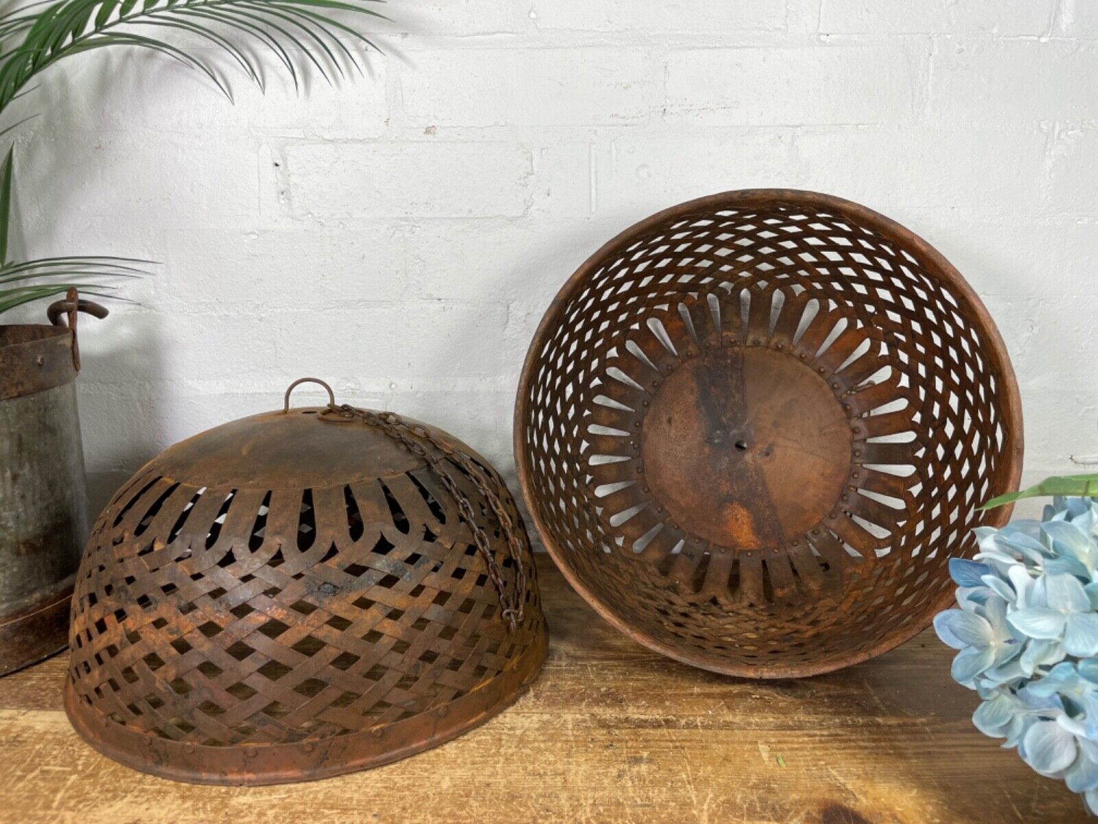 Large Vintage Reclaimed Industrial Metal Lattice Cage Ceiling Light Shade