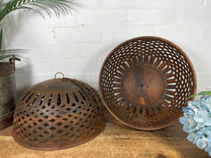 Large Vintage Reclaimed Industrial Metal Lattice Cage Ceiling Light Shade