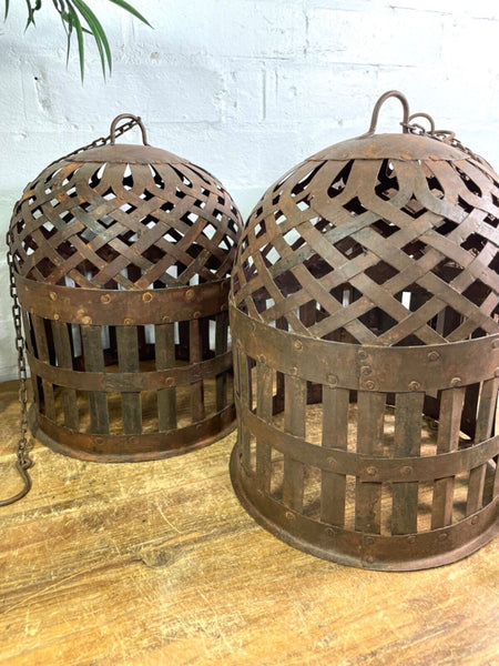 Vintage Rustic Reclaimed Metal Bird Cage Hanging Ceiling Pendant Light Shade