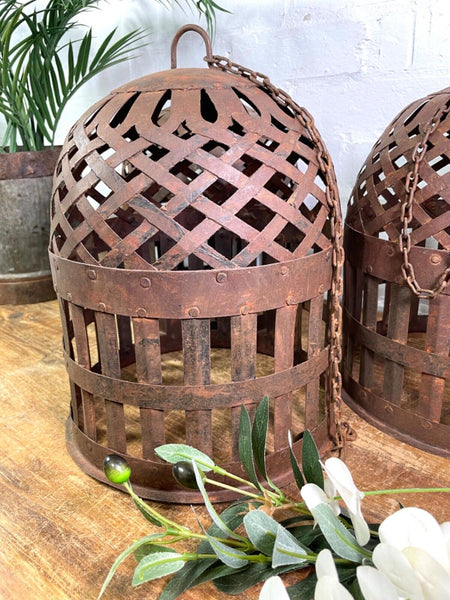 Vintage Rustic Reclaimed Metal Bird Cage Hanging Ceiling Pendant Light Shade