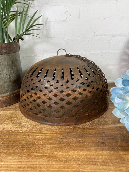 Large Vintage Reclaimed Industrial Metal Lattice Cage Ceiling Light Shade