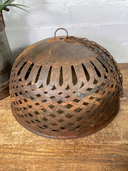 Large Vintage Reclaimed Industrial Metal Lattice Cage Ceiling Light Shade