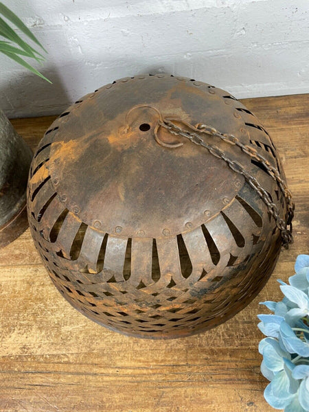 Large Vintage Reclaimed Industrial Metal Lattice Cage Ceiling Light Shade