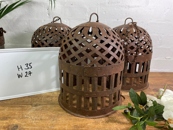 Vintage Rustic Reclaimed Metal Bird Cage Hanging Ceiling Pendant Light Shade