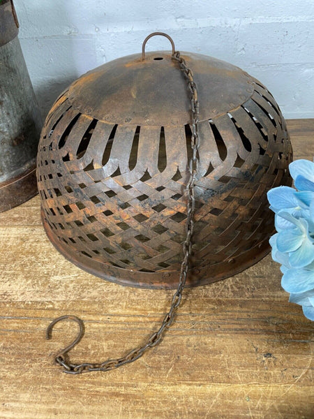 Large Vintage Reclaimed Industrial Metal Lattice Cage Ceiling Light Shade