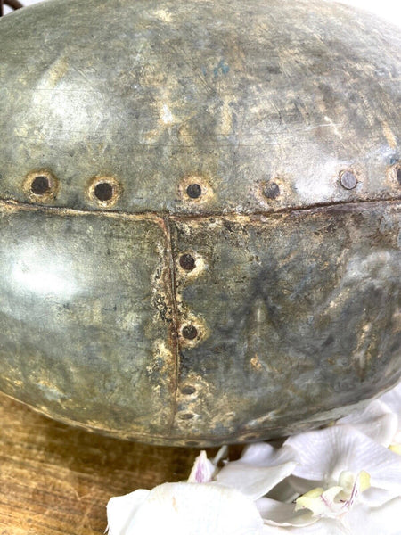 Vintage Rustic Authentic Indian Hand Beaten Riveted Water Pot Vase Bowl Vessel