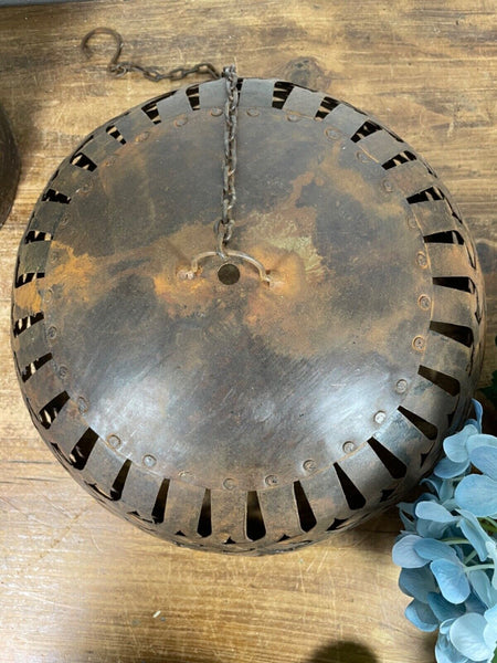 Large Vintage Reclaimed Industrial Metal Lattice Cage Ceiling Light Shade
