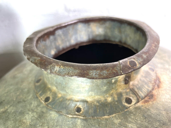 Vintage Rustic Authentic Indian Hand Beaten Riveted Water Pot Vase Bowl Vessel