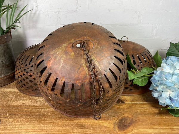 Large Vintage Reclaimed Industrial Metal Lattice Cage Ceiling Light Shade