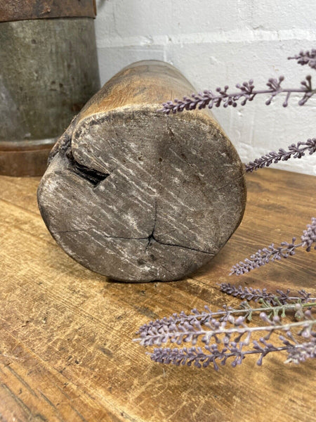 Vintage Antique Rustic Wabi Sabi Hand Carved Wooden Mortar Bowl Candle Holder