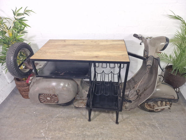 Original Vintage Indian Bajaj Vespa Style Scooter Bar Wine Rack Console Table