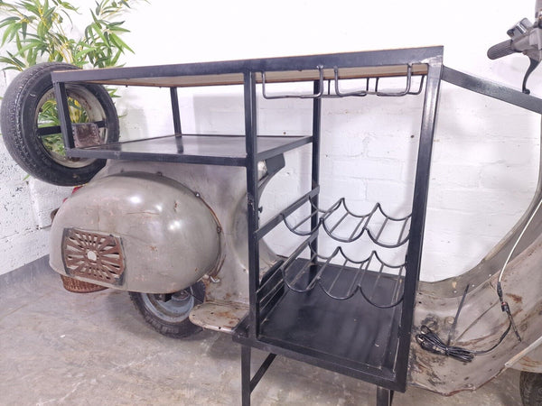 Original Vintage Indian Bajaj Vespa Style Scooter Bar Wine Rack Console Table