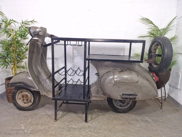 Original Vintage Indian Bajaj Vespa Style Scooter Bar Wine Rack Console Table