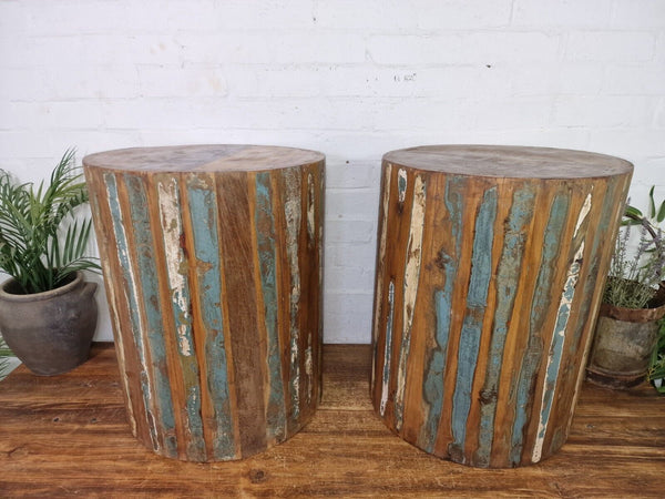 Vintage Rustic Reclaimed Boatwood Barrel Bed Side Coffee lamp Table
