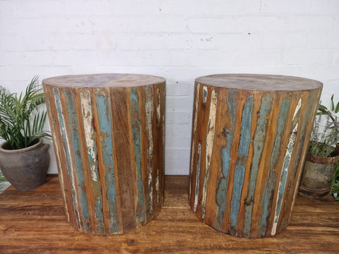 Vintage Rustic Reclaimed Boatwood Barrel Bed Side Coffee lamp Table