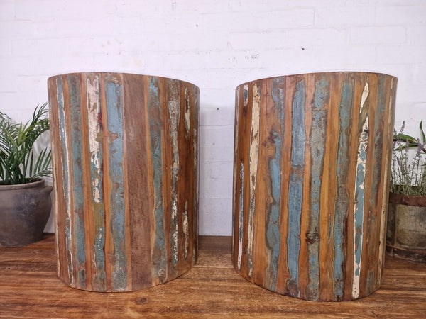 Vintage Rustic Reclaimed Boatwood Barrel Bed Side Coffee lamp Table